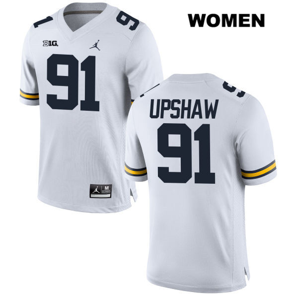 Women's NCAA Michigan Wolverines Taylor Upshaw #91 White Jordan Brand Authentic Stitched Football College Jersey ZD25Q07UP